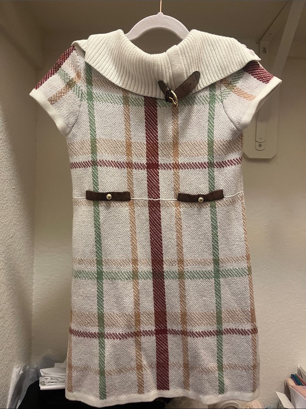 Janie & Jack Girls Plaid Knit Dress with Sweater Collar